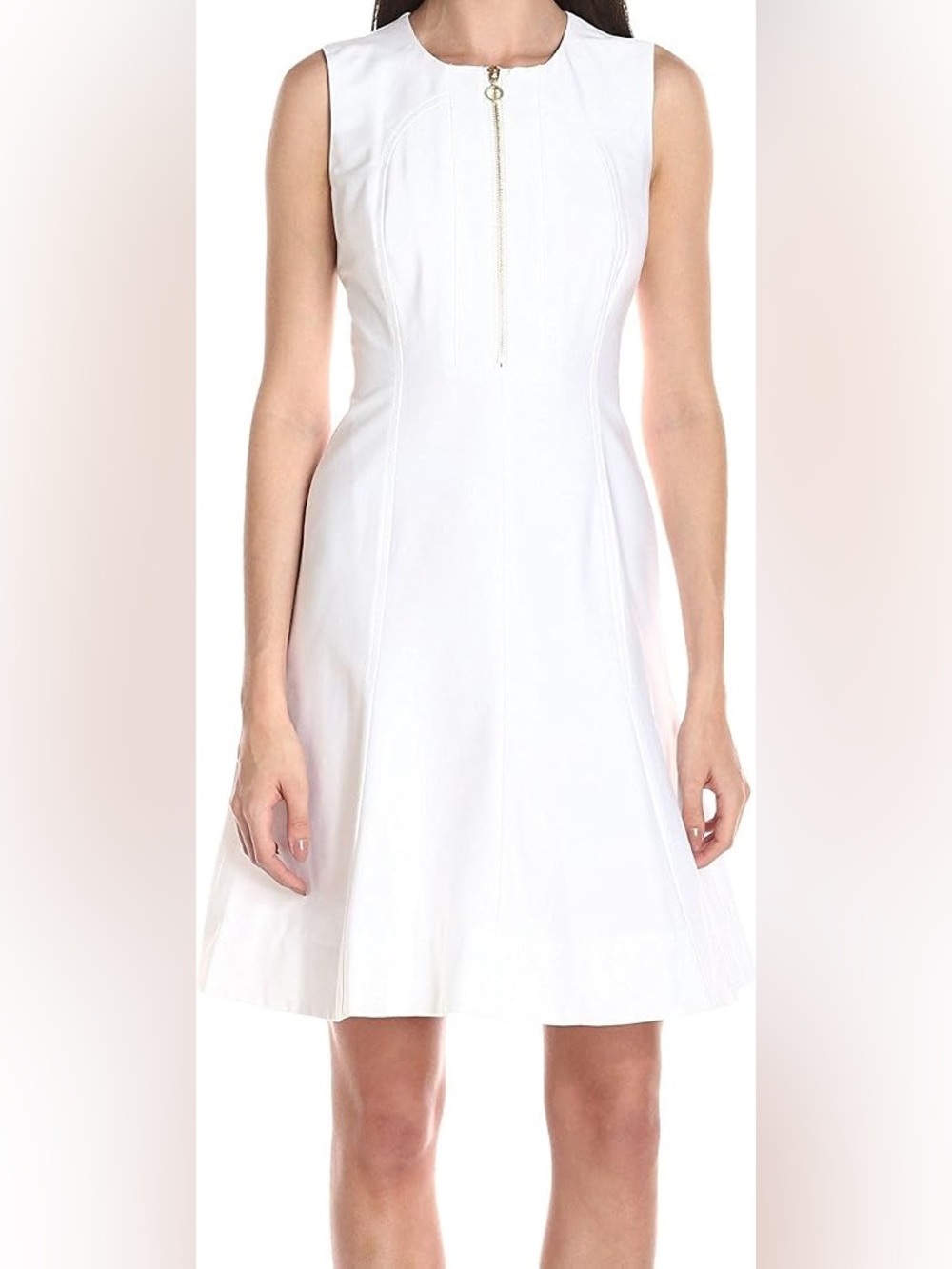 NWT Calvin Klein White Sleeveless Zip Front Sheath Dress Size 6